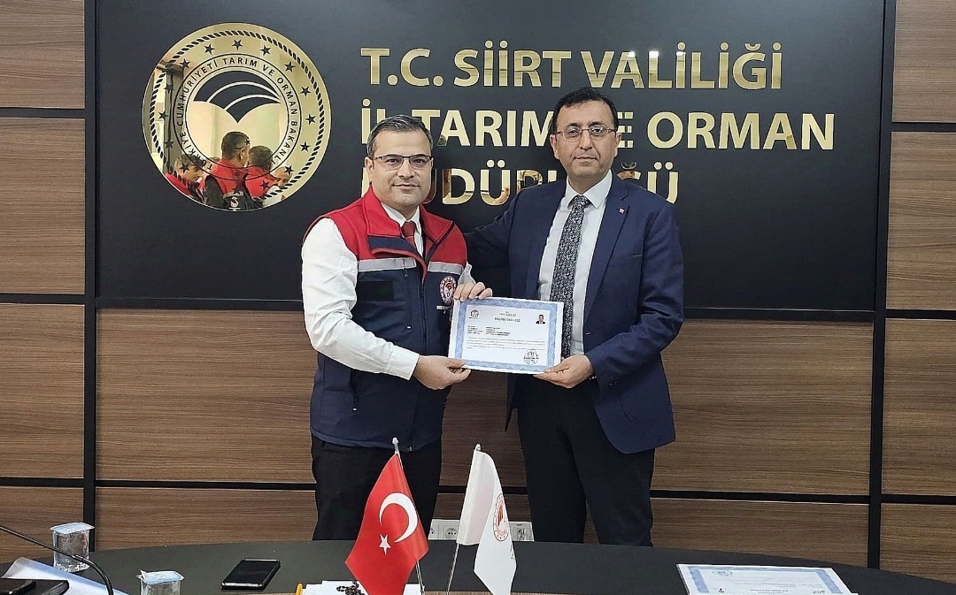 Siirt Tarım ve Orman İl Müdürlüğü Ekibine Başarı Belgesi