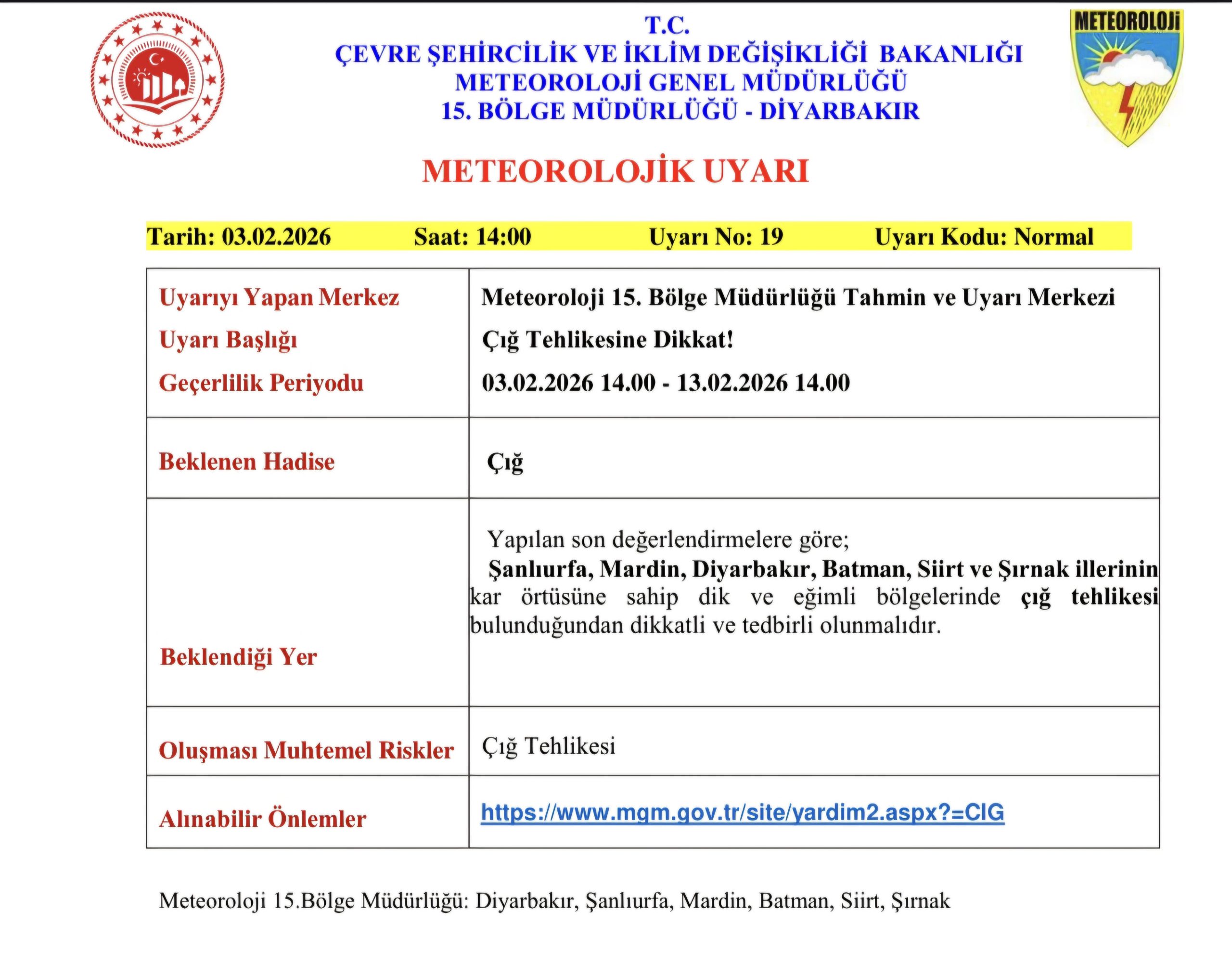 Meteorolojiden Çığ Uyarısı: Siirt ve Çevre İller Dikkatli Olmalı