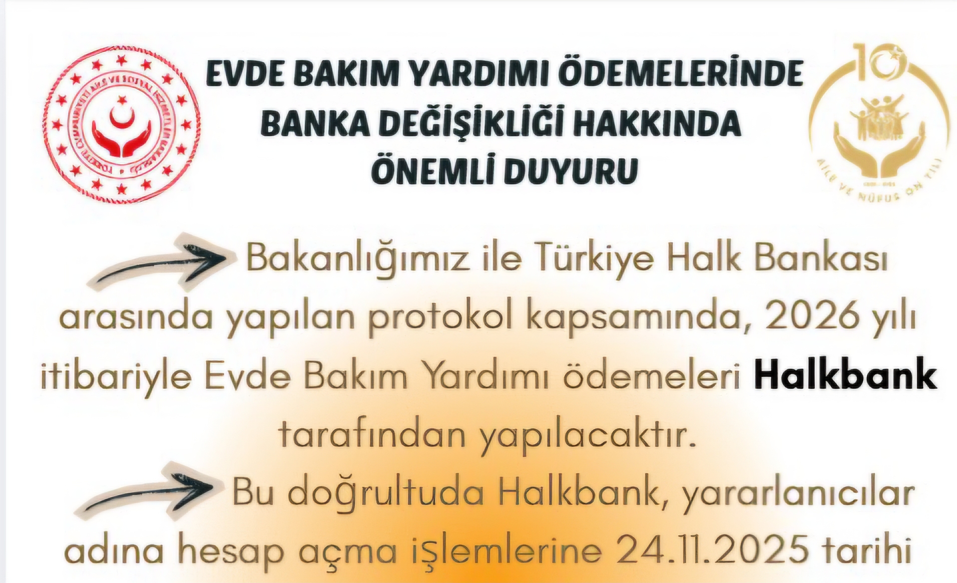Evde Bakım Yardımı Ödemelerinde Banka Değişikliği Duyuruldu