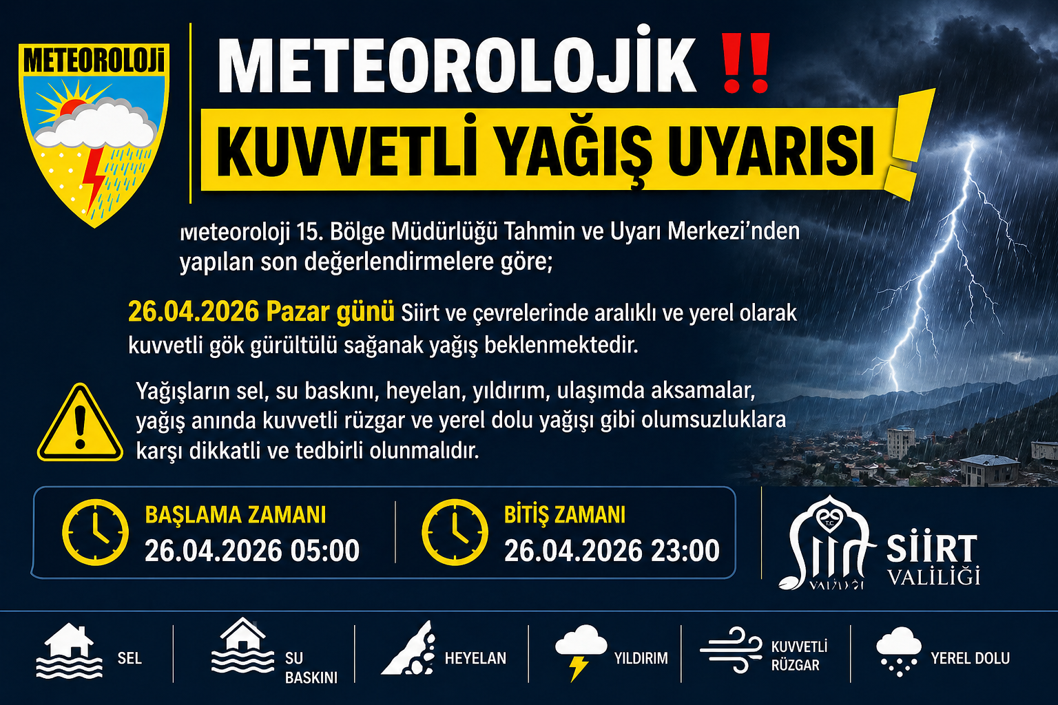 Siirt İçin Kuvvetli Yağış Uyarısı