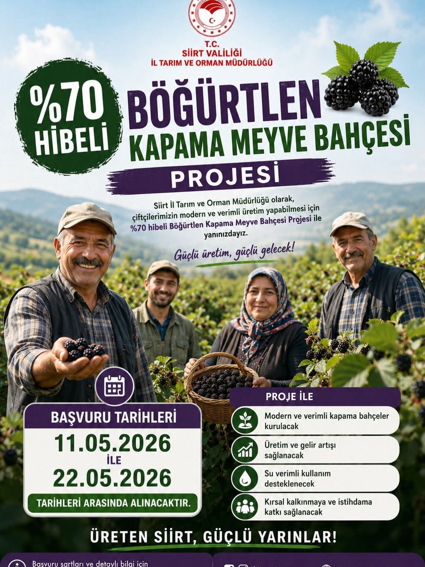 Siirt’te %70 Hibeli Böğürtlen Bahçesi Projesine Başvuru Süresi Uzatıldı