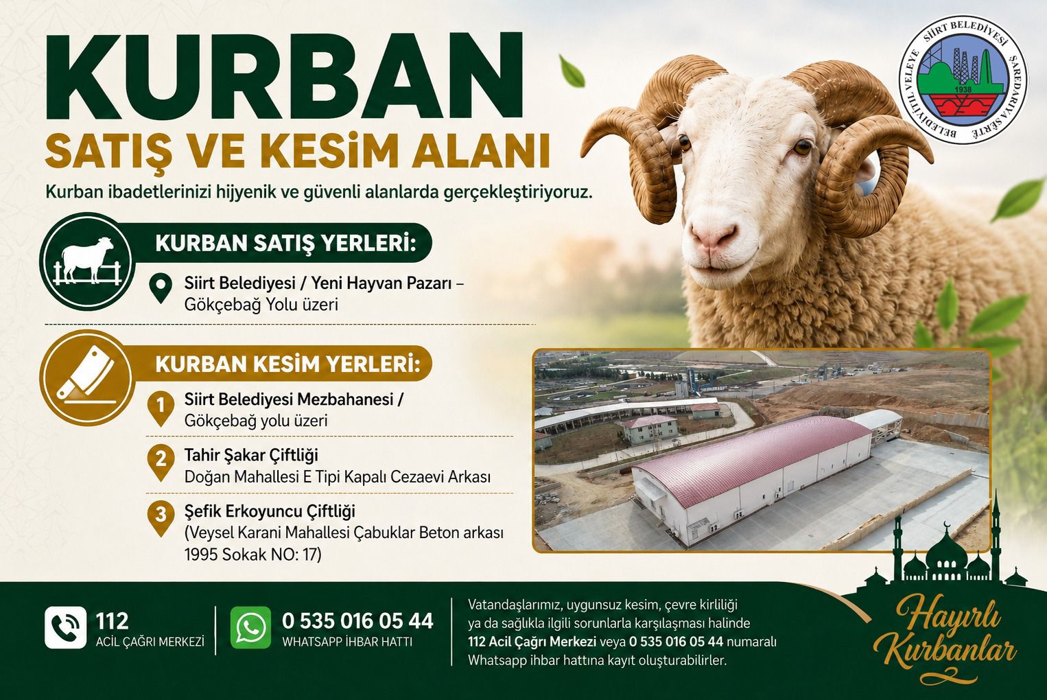 Siirt’te Kurban Bayramı Hazırlıkları Tamamlandı: Kesim ve Satış Alanları Belirlendi