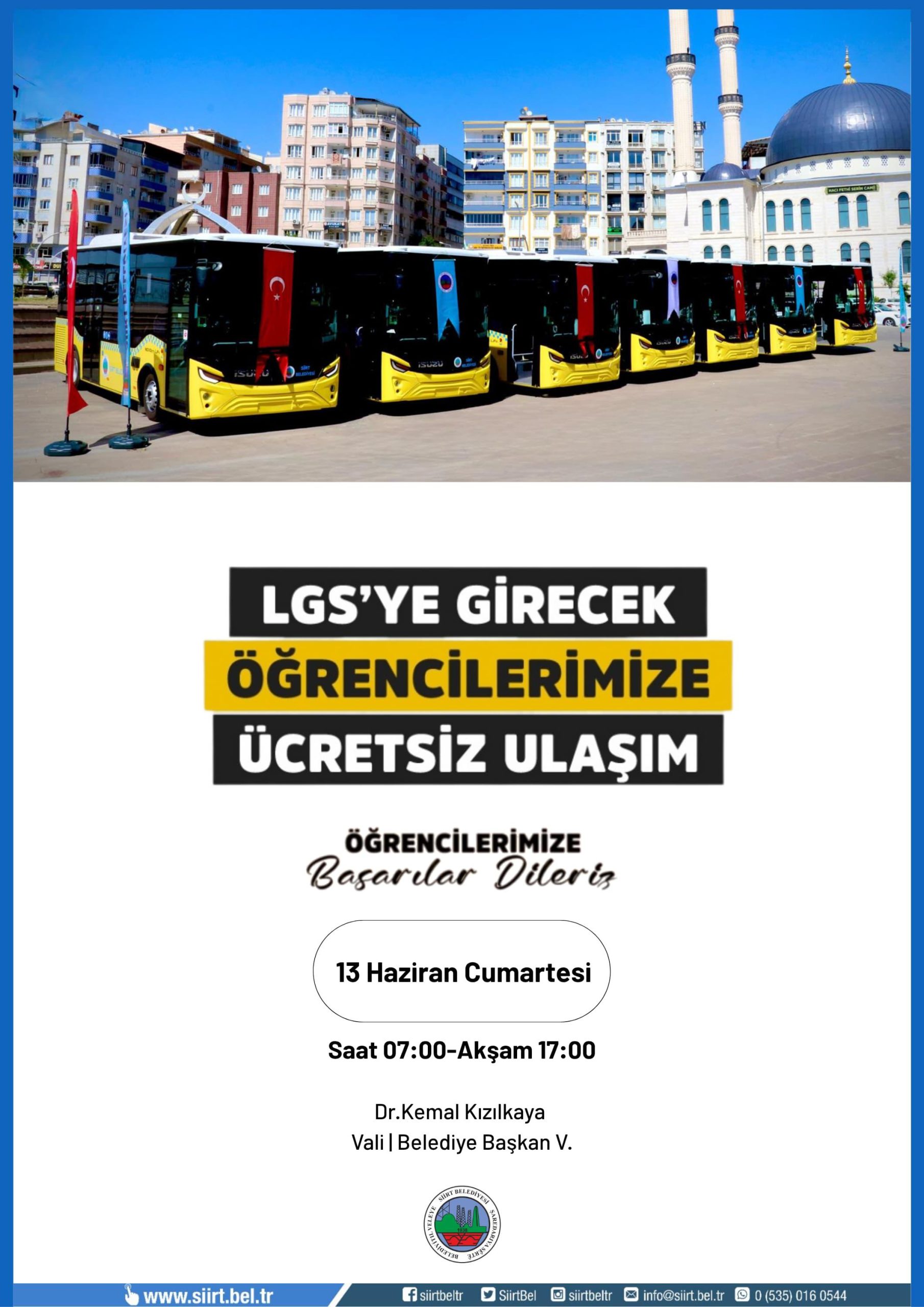 Siirt Belediyesi’nden LGS Öğrencilerine Ücretsiz Ulaşım Müjdesi