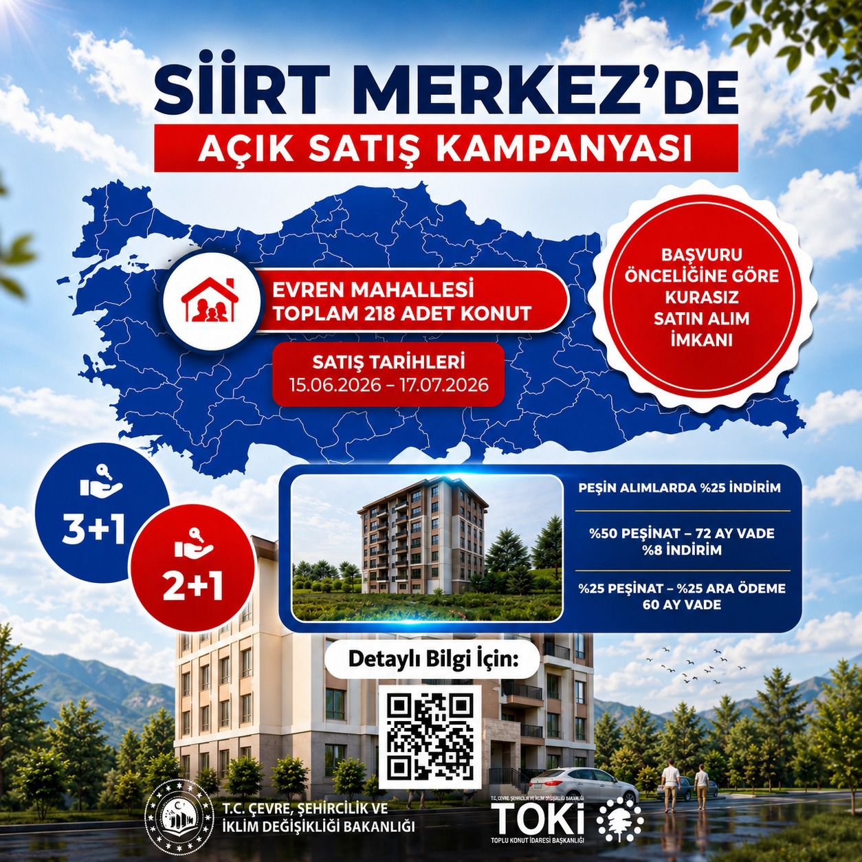 TOKİ’den Siirt’te 551 Konut ve 16 Dükkân İçin Açık Satış Fırsatı