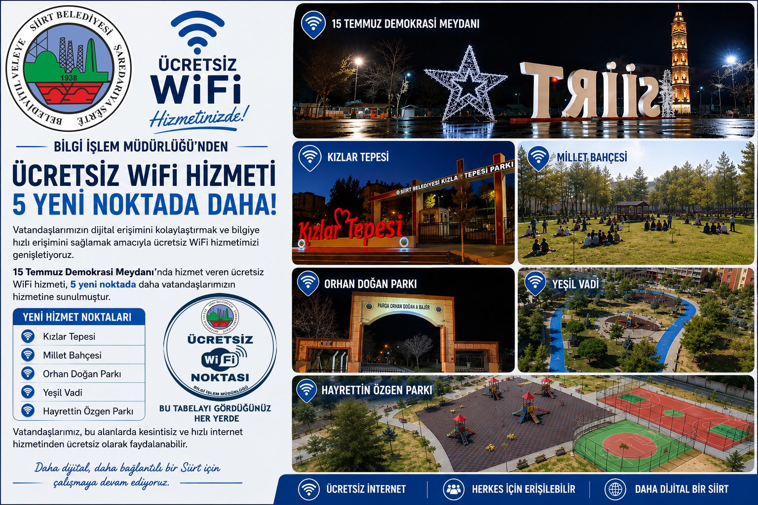 Siirt Belediyesi Ücretsiz WiFi Hizmetini 6 Noktaya Yaydı